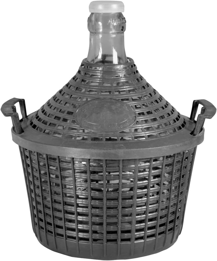 Damigiana Bocca stretta 10L - Con cesto in plastica - Made in italy