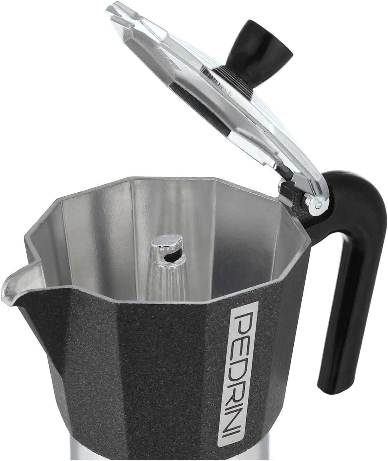 Pedrini Infinity Caffettiera Moka Alluminio - Stile italiano varie tazze con valvola di sicurezza - NERA