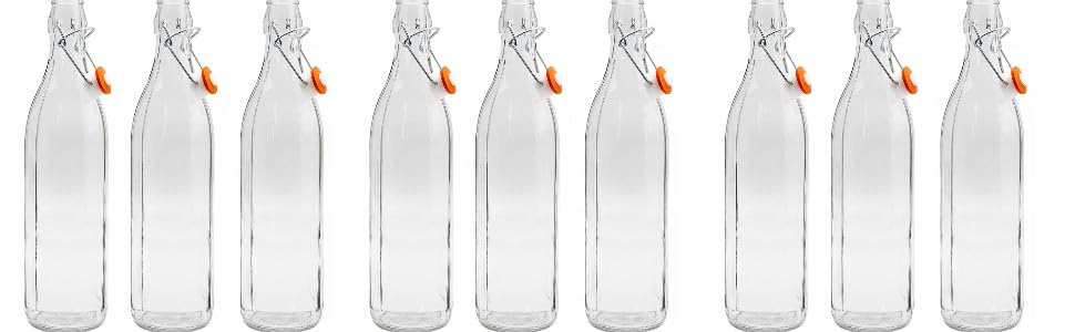 Set 6 pezzi Bottiglia vintage Costolata da 1 litro tappo meccanico ermetico