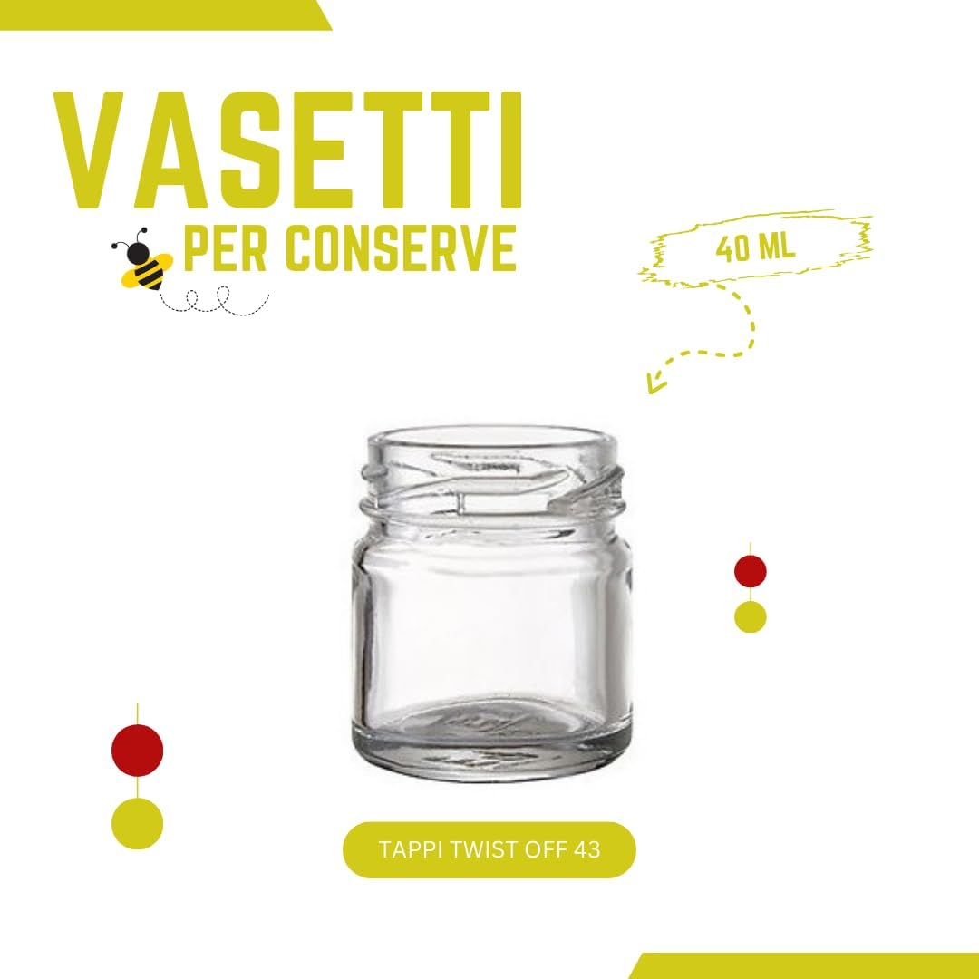 36 vasetti vetro PICCOLI per monodose con flaconcini e contagocce per miele confetture marmellata bomboniere segnaposto - vasetti 40 ml tappo twist-off