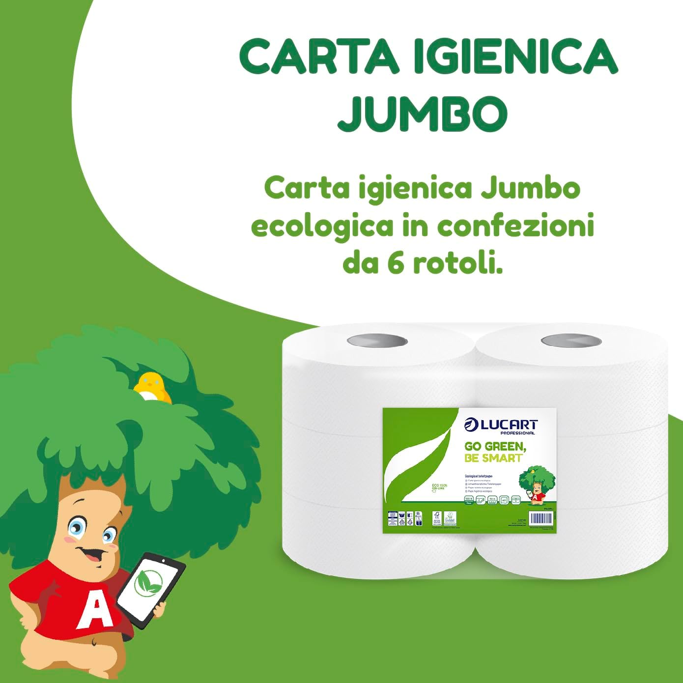 Lucart Professional - Confezione da 6 Rotoli Jumbo di Carta Igienica Ecologica