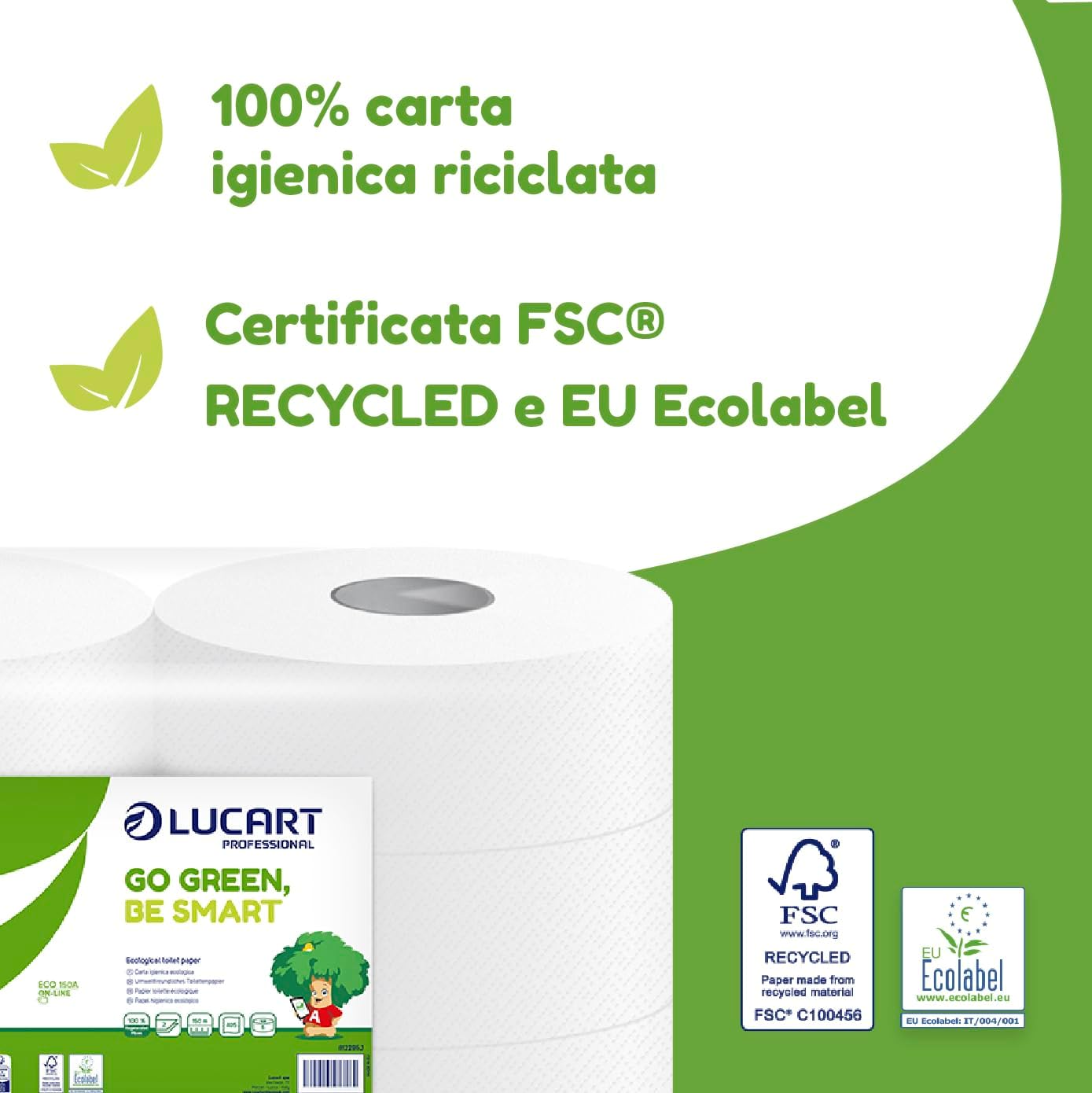 Lucart Professional - Confezione da 6 Rotoli Jumbo di Carta Igienica Ecologica