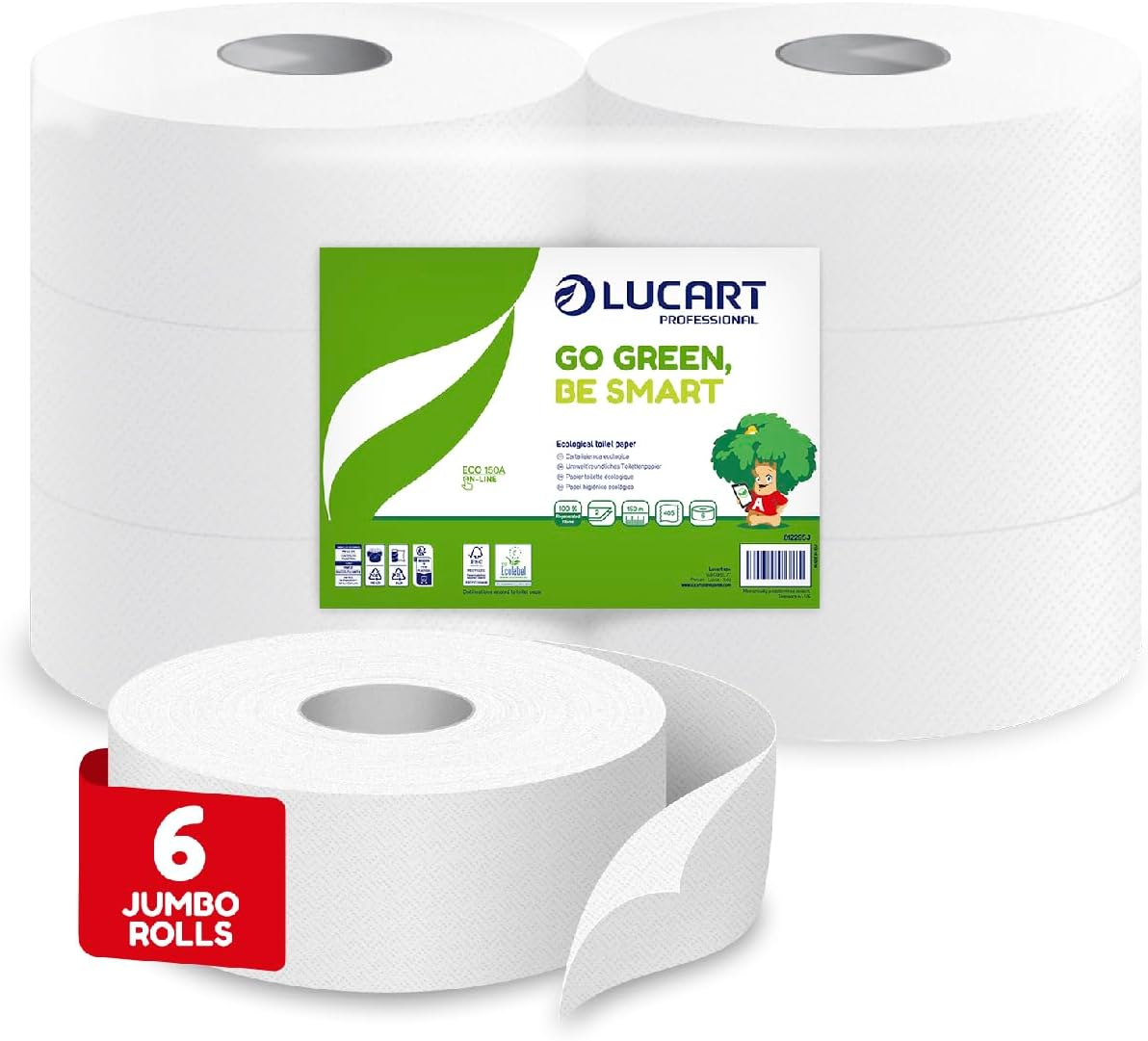 Lucart Professional - Confezione da 6 Rotoli Jumbo di Carta Igienica Ecologica