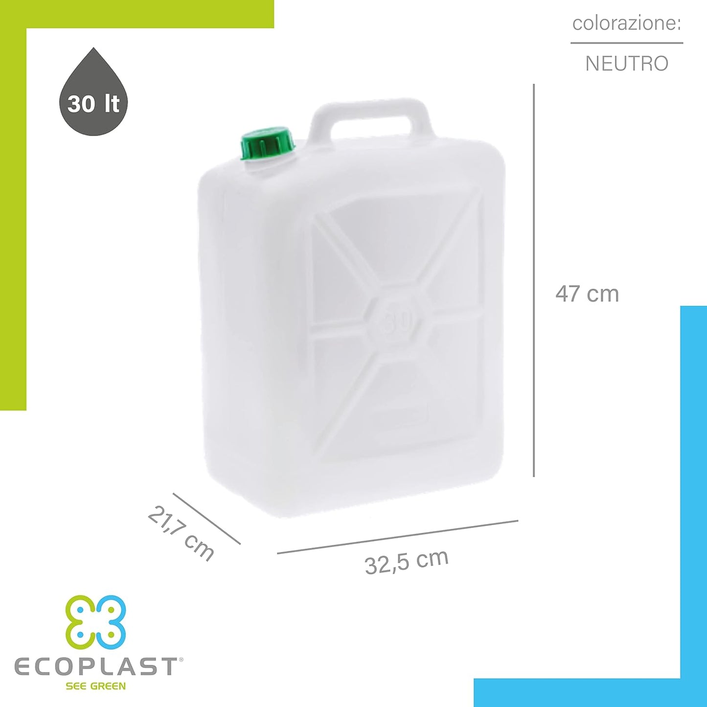 Tanica 30 Litri, Fusto in Plastica, Colore Neutro, Made in Italy