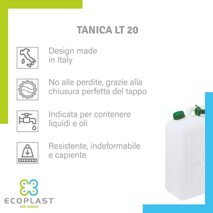 Tanica 20 Litri, Fusto in Plastica, Colore Neutro, Made in Italy