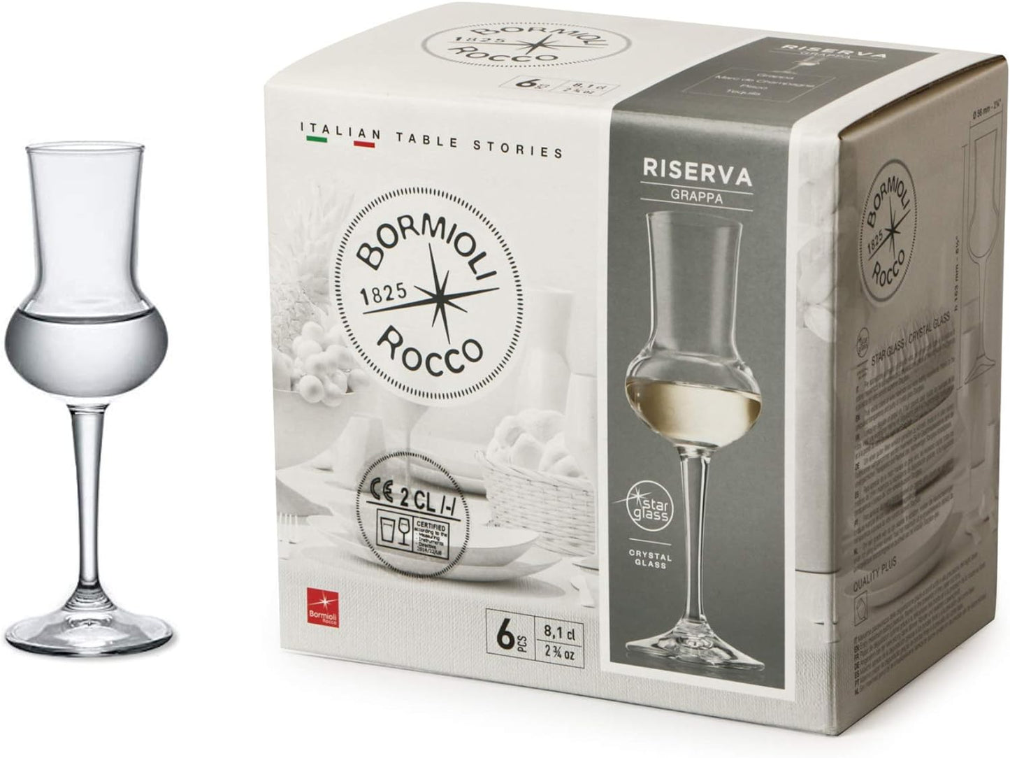 Bormioli Rocco Riserva Grappa 80 ml - Set di 6 - Vetro Star Glass - Alta Qualità