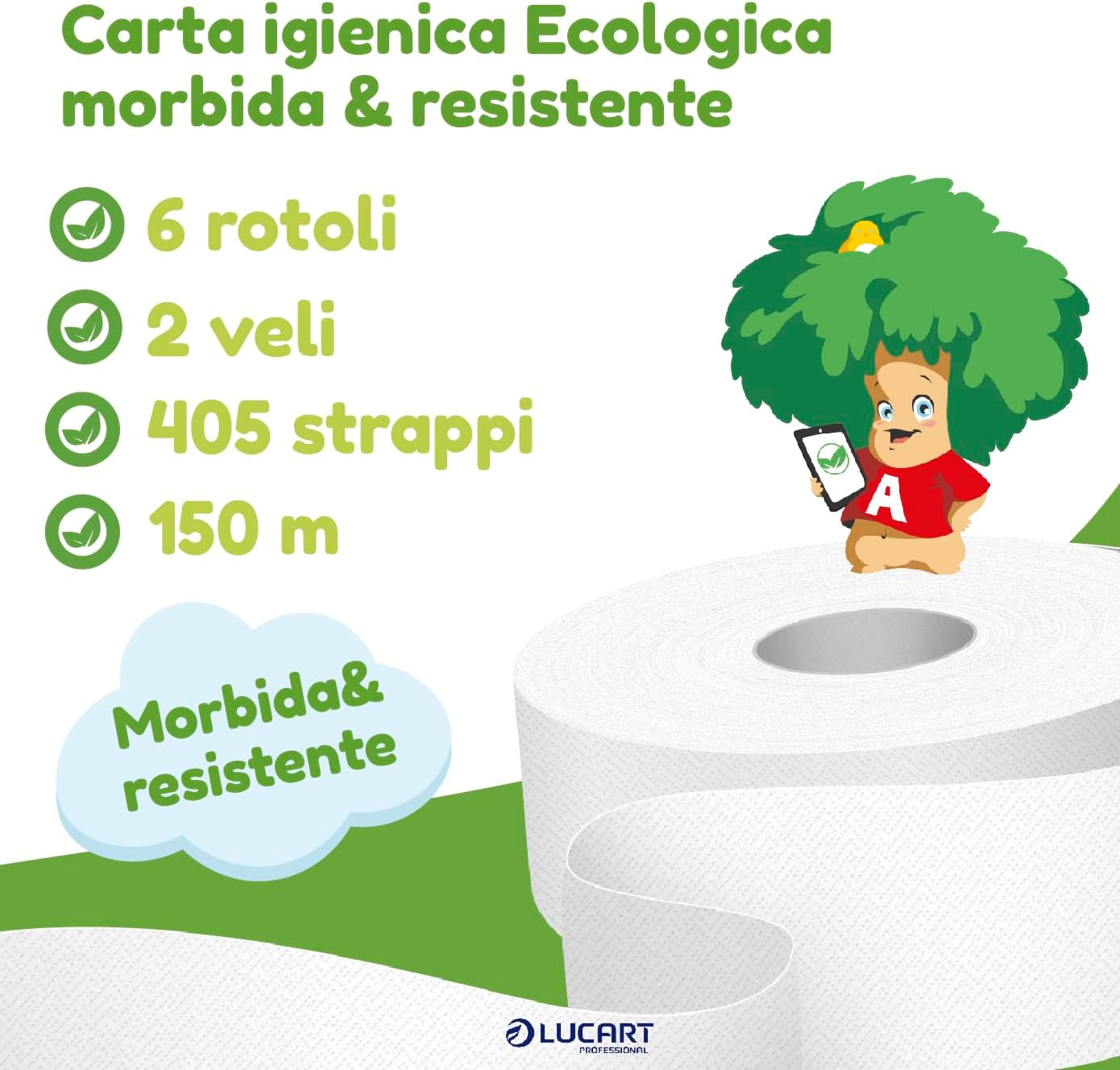 Lucart Professional - Confezione da 6 Rotoli Jumbo di Carta Igienica Ecologica