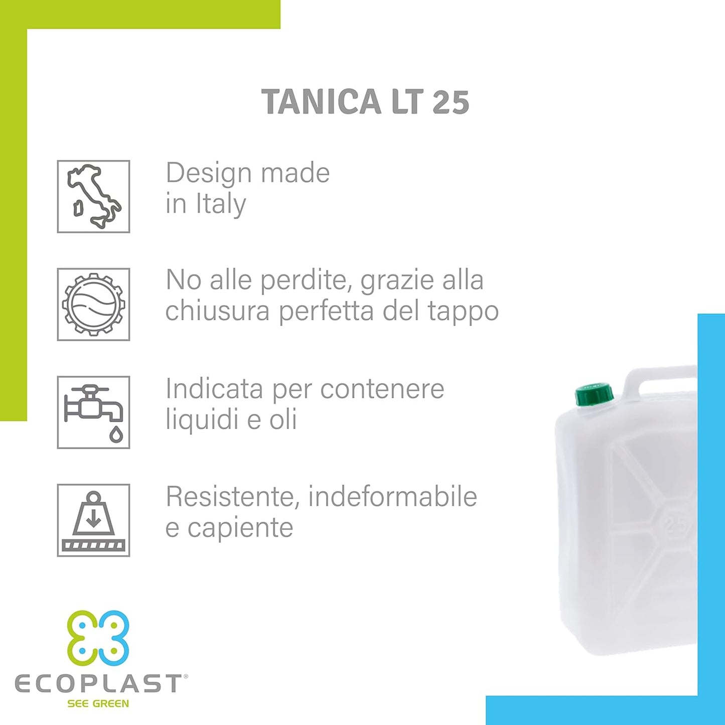 Tanica 25 Litri, Fusto in Plastica, Colore Neutro, Made in Italy