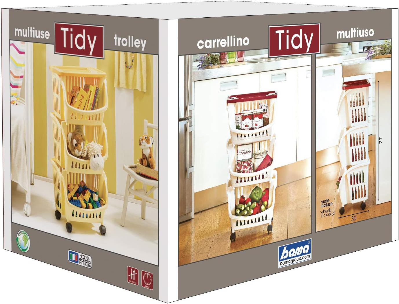 Bama Tidy Carrello Cucina con Ruote e Vassoio, Beige, 39.5 x 30 x 77 cm