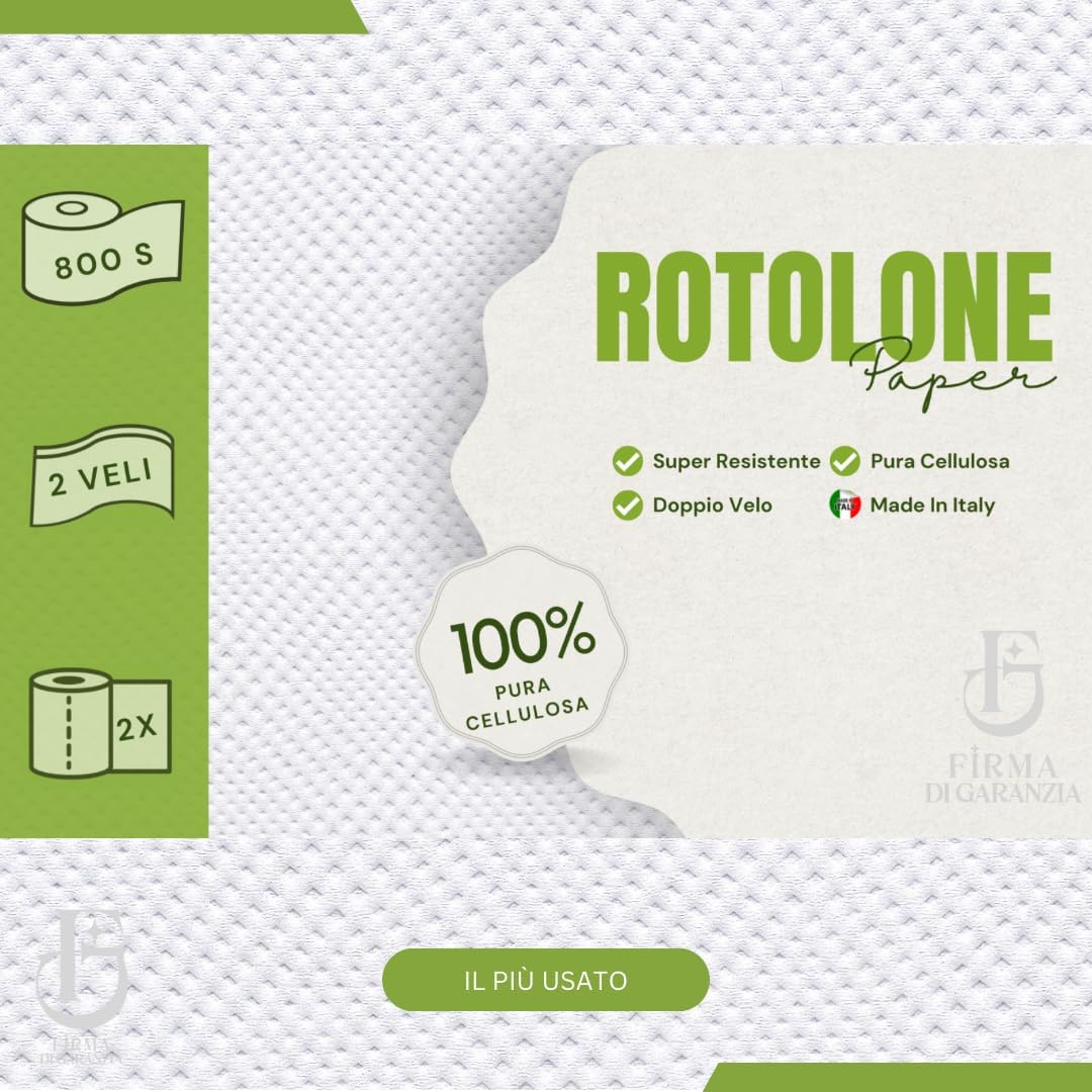 Coppia rotolone asciugatutto 800 Strappi - 2 Rotoli, 800 Strappi per Rotolo, Pura Cellulosa 2 Veli, Microgoffratura - Perfetti per Alimentari E Industria