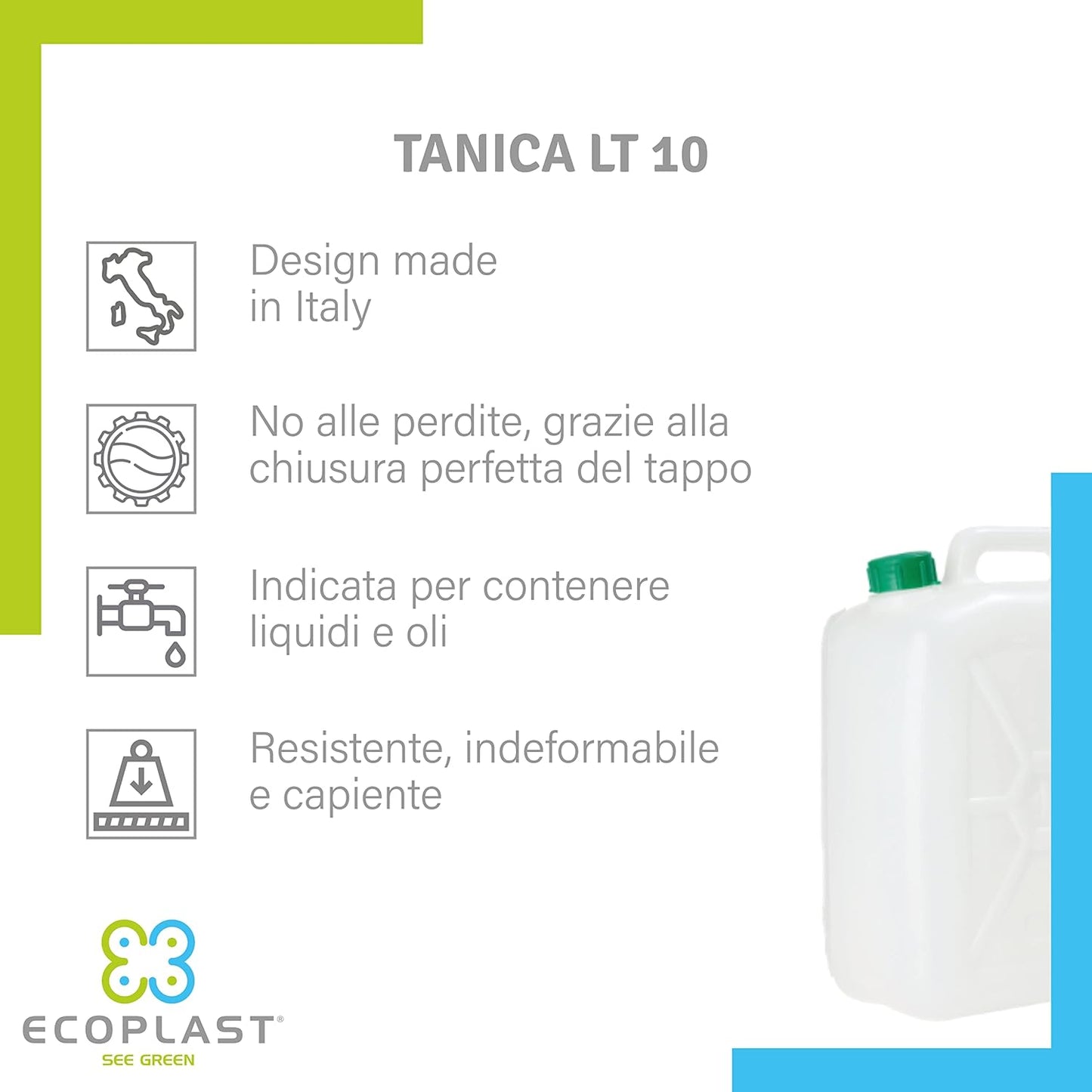 Tanica 10 Litri, Fusto in Plastica, Colore Neutro, Made in Italy (copia)