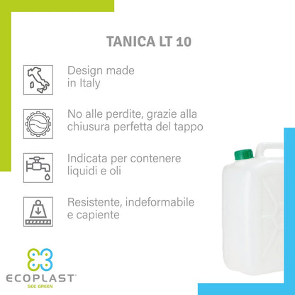 Tanica 10 Litri, Fusto in Plastica, Colore Neutro, Made in Italy (copia)