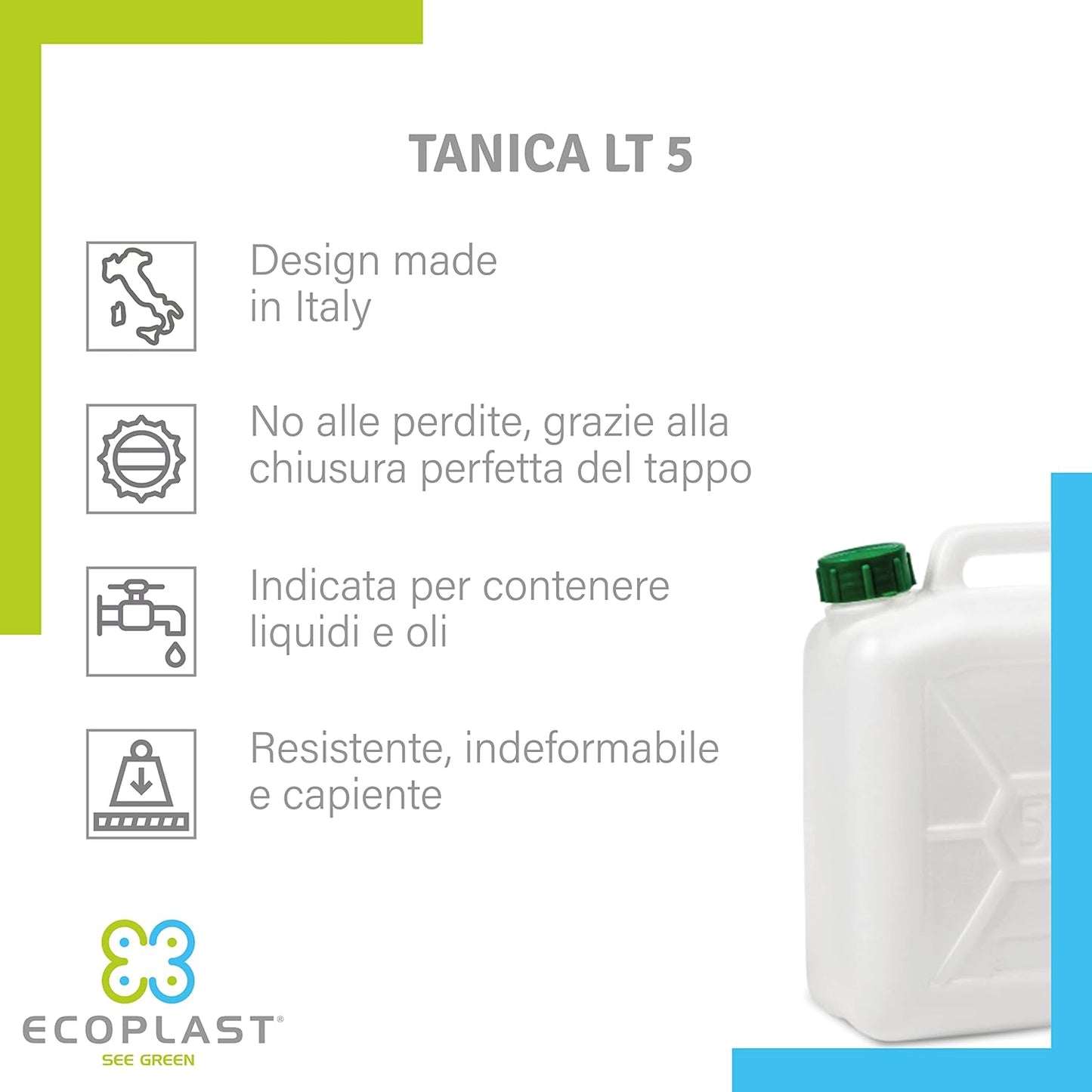 Tanica 5 Litri, Fusto in Plastica, Colore Neutro, Made in Italy