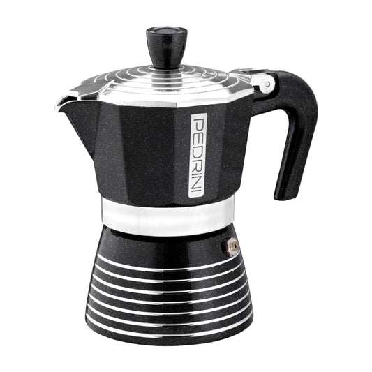 Pedrini Infinity Caffettiera Moka Alluminio - Stile italiano varie tazze con valvola di sicurezza - NERA