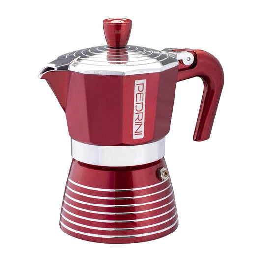 Pedrini Infinity Caffettiera Moka Alluminio - Stile italiano varie tazze con valvola di sicurezza - ROSSA